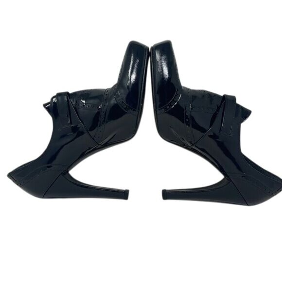 Stuart Weitzman patent leather Oxford Wingtip Heels Boot Buckle, Sz 9, 4.5” Heel - Picture 7 of 15